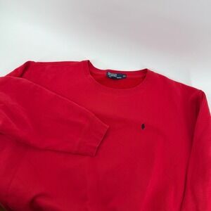 VTG Polo Ralph Lauren Mens XXL Red Crewneck Sweatshirt Navy Pony Logo Made USA